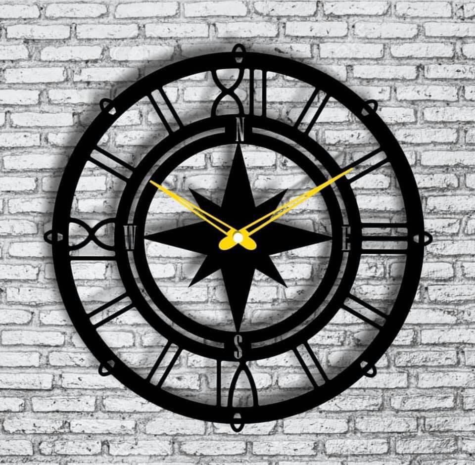 Download Laser Cut Compass Wall Clock Sailor Wall Clock Free Vector - Designs CNC Free Vectors For All ...