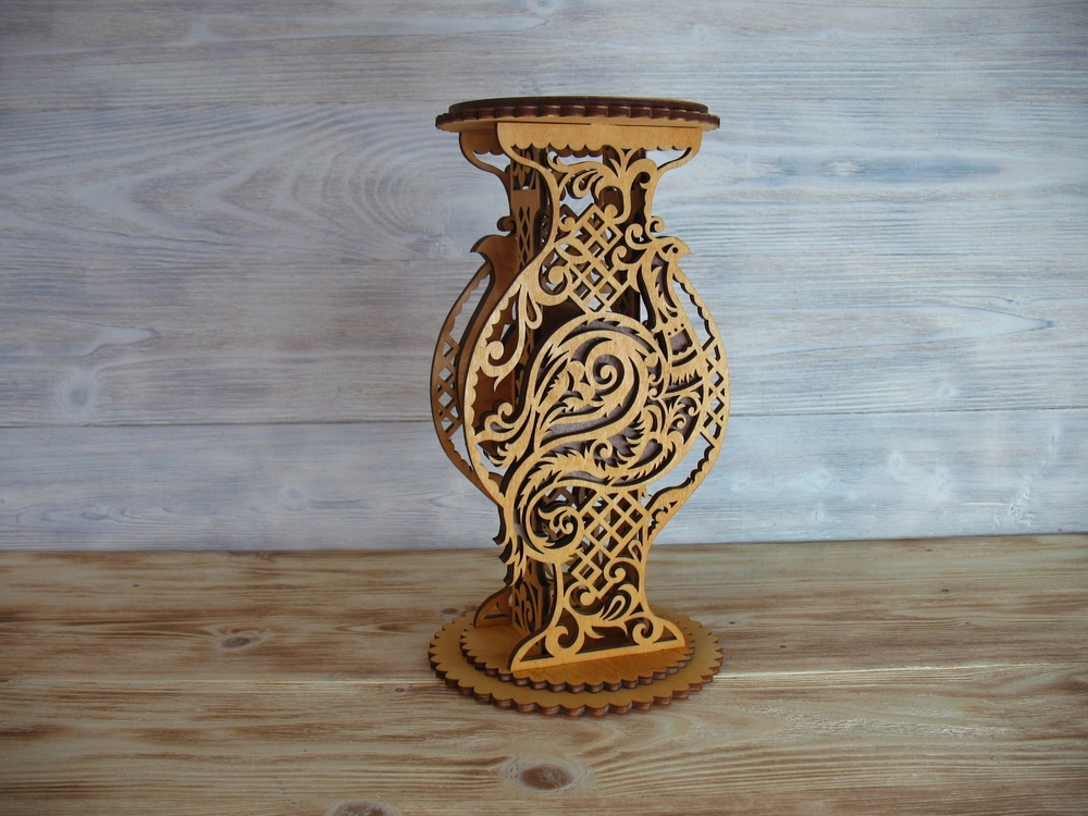 Download Laser Cut Decorative Vase Wooden Flower Stand Free Vector ...