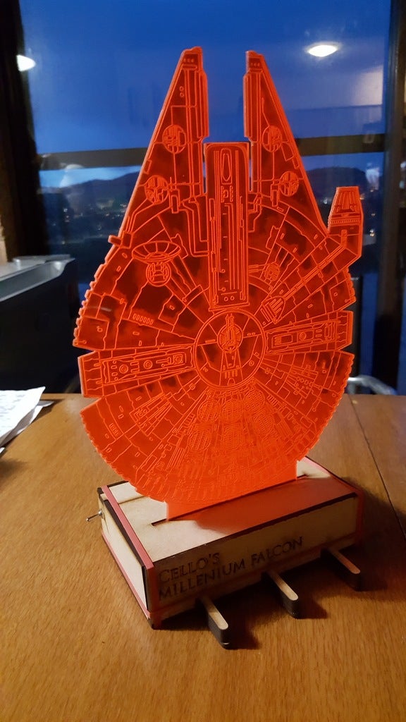 Laser Cut Star Wars Millenium Falcon And Stand 3D Optical Illusion Lamp