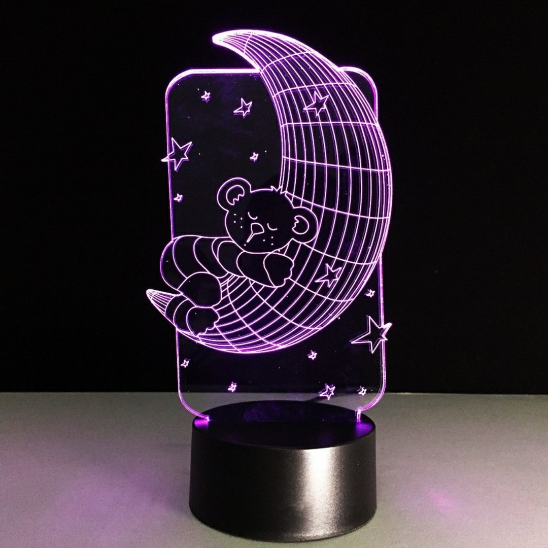 Lamp 3D, Night Light Illusion LED, Lamp Free, Vector Laser, Cut Teddy, Bear On Moon Designs